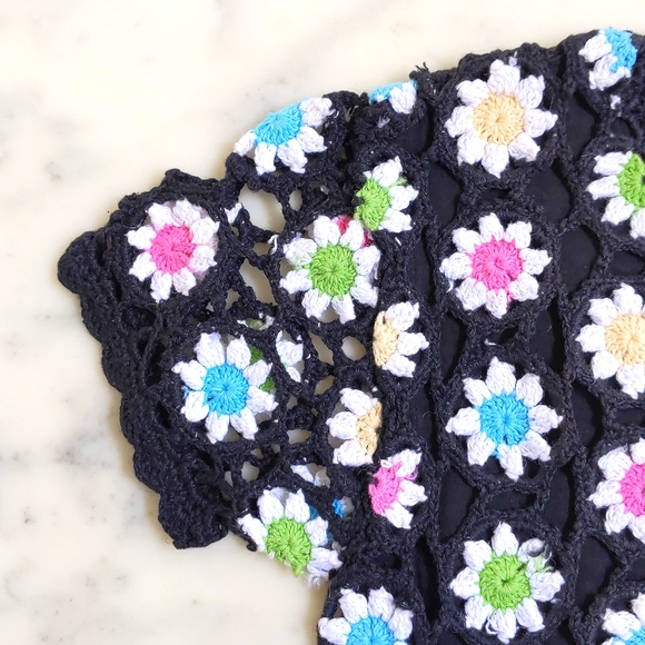 NWT. Multicolor Crochet Flowers Ramie Cotton Short Sleeve Cardigan Sweater. - Picture 7 of 7